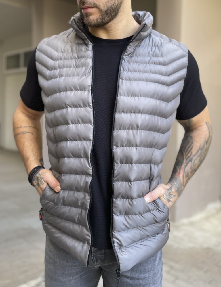 Ανδρικό γκρι αμάνικο μπουφάν καπιτονέ 3417G φωτογραφία